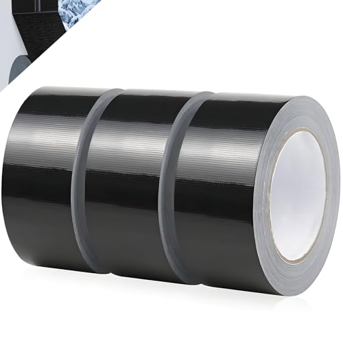 KADIO Gewebeklebeband Schwarz 3er Pack Reparatur Klebeband Panzerband Hohe Klebekraft Und ReißFestigkeit Duct Starkes Tape für Reparaturen (Schwarz, 50 m x 50 mm) von KADIO