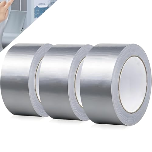 KADIO Gewebeklebeband Silber 3er Pack Reparatur Klebeband Panzerband Hohe Klebekraft Und ReißFestigkeit Duct Starkes Tape für Reparaturen (Silber, 50 m x 50 mm) von KADIO