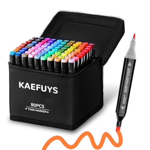 KAEFUYS 80 Farben Marker Set Hoher Farbechtheit Farbige Marker Stifte Set Schnell Trocknend Twin Tip Art Markers für Malerei Zeichnung Manga Design Rendering Alkohol Marker mit Base & Tragetasche von KAEFUYS