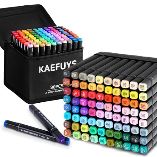 KAEFUYS Marker Set 80 Farben Hoher Farbechtheit Farbige Marker Stifte Set Schnell Trocknend Art Markers mit Twin Tip Alkohol Marker zum Malen Schreiben Einfärben Markierung Skizzieren von KAEFUYS