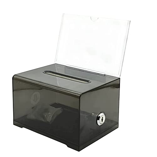 KAFENDA Acryl-Spenden-Wahlurne mit Schloss – sichere Vorschlagsbox, perfekt für Visitenkarten (15,9 x 11,4 x 10,2 cm), transparent (schwarz) von KAFENDA