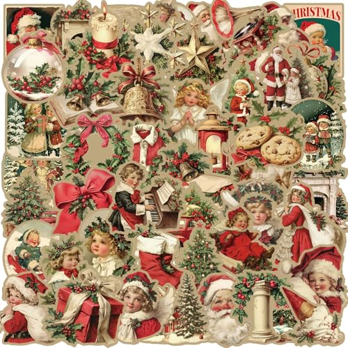 50 PCs/Set Wasserdichte Feiertagsaufkleber Retro Weihnachtssteher Aufkleber Cartoon Cartoon Santa Decal Water Flaschenaufkleber Für Kinder Mädchen von KAHDGSS