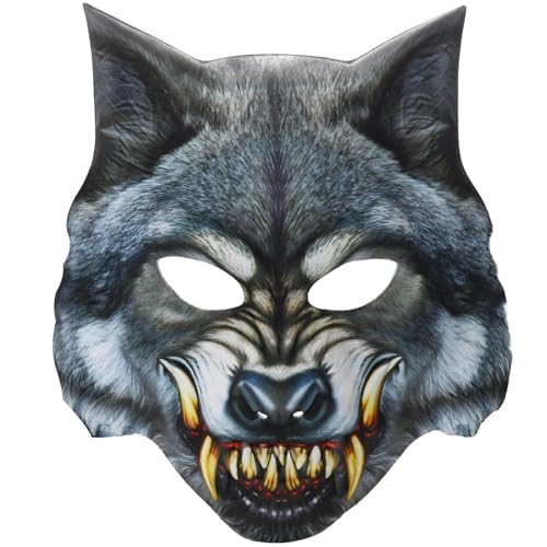 KAHDGSS 3D-Cosplays, Party, halbes Gesicht, gruselige Tiermaskeraden, Halloween-Kostüm, Zubehör, Wolf von KAHDGSS