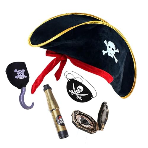 KAHDGSS Kleines Piraten-Spielset mit Hutkarte für Party, Kinder, Halloween, Totenkopf-Druck, Hut, Kinder, Cosplay-Zubehör von KAHDGSS