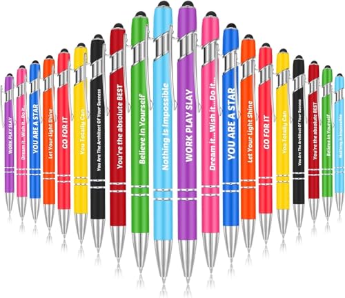 KAHEIGN 20Pcs Kugelschreiber, 14cm Motivations-Zitate Stift Bildschirm Touch Metallstift mit schwarze Tinte Stylus Stifte für Frauen Männer Bosse Büro Schreibtischzubehör (10 Positive Style) von KAHEIGN