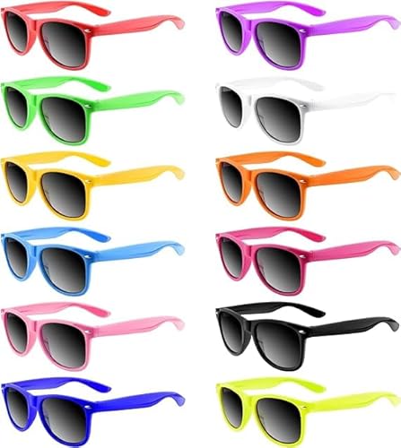 KAHEIGN 24Pcs Neon Sonnenbrille für Jungen Mädchen, 12 Farben Kinder Sonnenbrillen UV400-Schutz Strand Sonnenbrillen für die Kleine, Partyzubehör Geschenktütenfüller für Geburtstagsparty von KAHEIGN