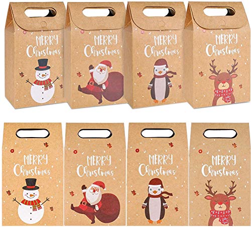 KAHEIGN 32Pcs Weihnachten Geschenktüten Wiederverwendbar Bastelpapier-Boxen aus Kraftpapier, 17,5x11x7cm Geschenktaschen Papiertüten für Geschenke Süßigkeiten Kekse Geschenkverpackungstaschen von KAHEIGN