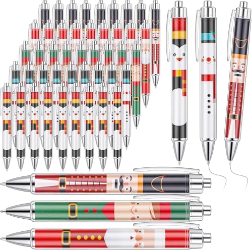 KAHEIGN 45Pcs Gelschreiber Weihnachten Geltintenstifte, 5 Stile 14cm einziehbarer Kugelschreiber, 1mm Minen, Schneemann Nussknacker Weihnachtsmann Elfen Pinguine Weihnachtsstifte von KAHEIGN