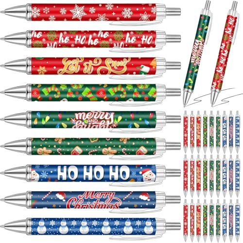 KAHEIGN 45Pcs Gelschreiber Weihnachten Geltintenstifte, 9 Stile 14cm einziehbarer Kugelschreiber, 1mm Minen, Schneemann Schneeflocke Weihnachtsmann Zuckerstangen Rollerball Weihnachtsstifte von KAHEIGN