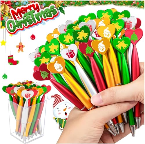 KAHEIGN 48Pcs Gelschreiber Weihnachten Gel Stift Set, 4 Stile einziehbarer Kugelschreiber Stifte, 1mm Schwarze Gel Tintenstifte, Schneemann Weihnachtsmann Glocke Weihnachtsstifte Tintenschreiber Stift von KAHEIGN