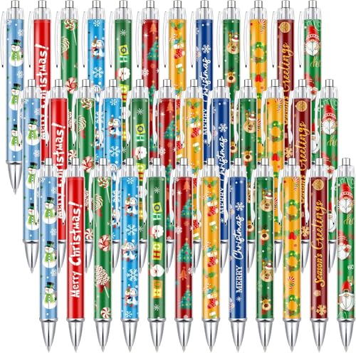 KAHEIGN 48Pcs Weihnachten Kugelschreiber, 12 Stile Cartoons Stift Set, 14cm einziehbarer Kugelschreiber, 1mm Schwarze Gel Tintenstifte, Schneemann Weihnachtsmann Tintenschreiber Stift von KAHEIGN