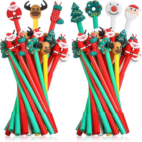 KAHEIGN 49Pcs Gelschreiber Weihnachten Cartoons Gel Stift Set, 7 Stile Süße Kugelschreiber Stifte, 0,5mm Schwarze Gel Tintenstifte, Schneemann Weihnachtsmann Weihnachtsbaum Weihnachtsstifte von KAHEIGN