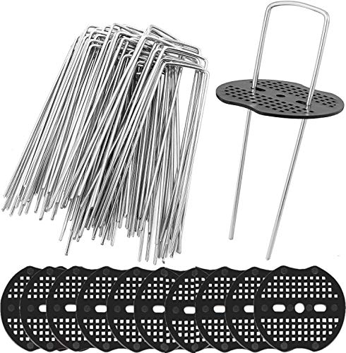 KAHEIGN 50Pcs Garten Erdanker Set, 15cm U-förmige Erdanker aus Stahl, Rostbeständig Stabil Bodenanker für Unkrautvlies Gartenvlies mit 50 Pufferscheibe zur Sicherung von Unkrautgewebe und Netze von KAHEIGN