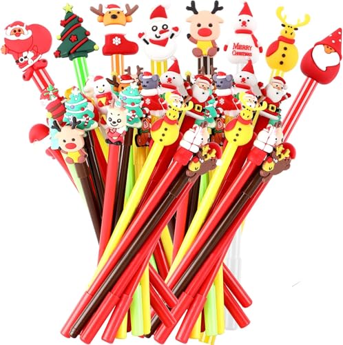 KAHEIGN 50Pcs Gelschreiber Weihnachten Cartoons Gel Stift Set, 25 Stile Süße Kugelschreiber Stifte, 0,5mm Schwarze Gel Tintenstifte, Schneemann Weihnachtsmann Weihnachtsbaum Weihnachtsstifte von KAHEIGN