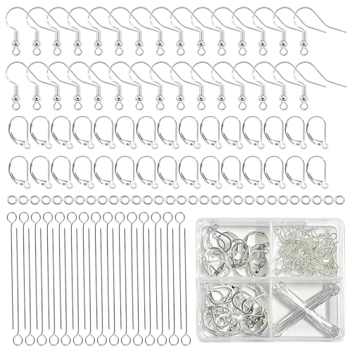 120 Stück Ohrringe Selber Machen Set, Ohrringe Basteln, Glatte Silber Schmuck Selber Machen Set Perlenweben & Schmuckherstellung, Schmuck Selber Machen für Armbänder Schmuck Ohrhaken von KAHOUI