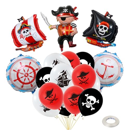 17 Stück Latex-Piraten-Luftballons, Piraten-Party-Dekorationen, Party-Ballon-Set mit 2 Piratenschiff-Folienballons, Piraten-Geburtstagsparty-Zubehör für Themenpartys für Jungen und Mädchen von KAHOUI