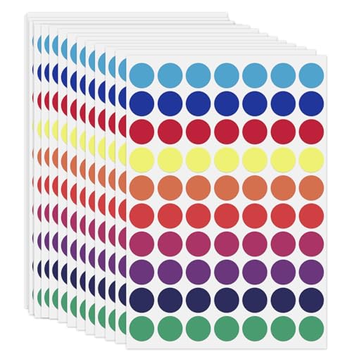 2800 Stück Klebepunkte Bunt, 19mm Bunte Sticker Punkt, 10 Farben Bunte Klebepunkte, Hoch Viskos Punkte Aufkleber, Mehrzweck Aufkleber Rund für Büro Schule Kalender und Zum Basteln von KAHOUI