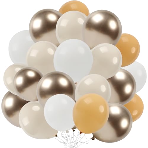 60 Stück Luftballons Geburtstag, 12 Zoll Luftballons Hochzeit Beige Weiß, Bunte Doppelt Gefüllte Ballons Geburtstag, Ballons Hochzeit Creme Weiß, Latex Luftballon für Hochzeiten Dekorationen von KAHOUI