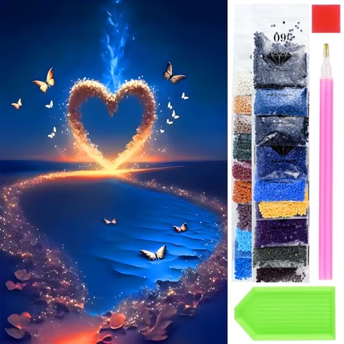 Herz Diamond Painting Erwachsene Kits, 5D Diamant Painting Bilder Kinder, DIY Diamond Painting Set, Diamond Painting Schmetterling, für Wohnzimmer Schlafzimmer Wanddekoration 30×40cm von KAHOUI