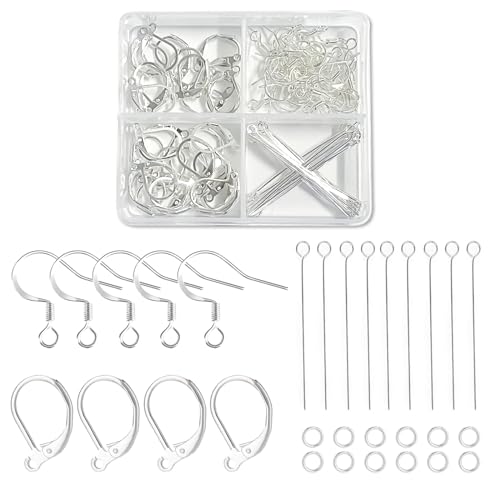 KAHOUI 120 Stück Ohrringe Selber Machen Set, Ohrringe Basteln, Glatte Silber Schmuck Selber Machen Set Perlenweben & Schmuckherstellung, Schmuck Selber Machen für Armbänder Schmuck Ohrhaken von KAHOUI