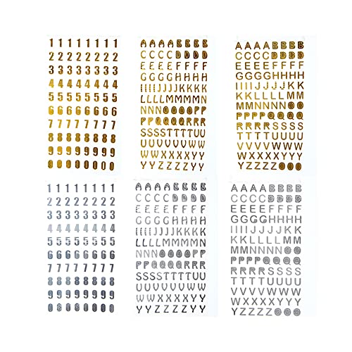 KAIAIWLUO Alphabet Buchstaben Aufkleber Zahlen Nummernaufkleber,3 PCS Gold Buchstaben Aufkleber + 3 PCS Nummer Aufkleber Selbstklebend Klebebuchstaben für Scrapbooking Karte Machen Verschönerung von KAIAIWLUO