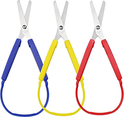 Schlaufenschere,3 PCS Grip Scissors Bastelschere Selbst Kinderschere Grip Kinder kleinkinder Kinder Schlaufengriff Selbstöffnende Sichere Lernschere Bunte für Kinder Jugendliche und Erwachsene von KAIAIWLUO