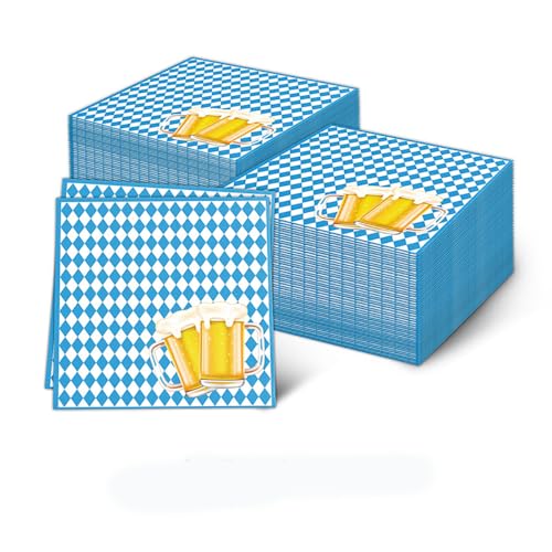 Servietten,50 Stück Oktoberfest Servietten Blau und Weiße Papstar Servietten Einweg Papierservietten Dekorative Bayrisch Servietten für Oktoberfest Festival Partyzubehör Tischdekoration von KAIAIWLUO