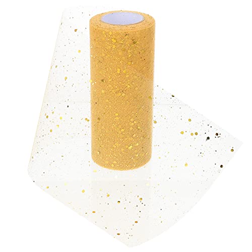 1 Rolle Pulvernetz Rollgarn trimmen Golddekor Vinyl Leinen Streifen hochzeitsdeko pailletten basteln blumenstrauß Material für Kopfbedeckungen glitzerndes Netzband Polyester Golden KAILIKETIY von KAILIKETIY