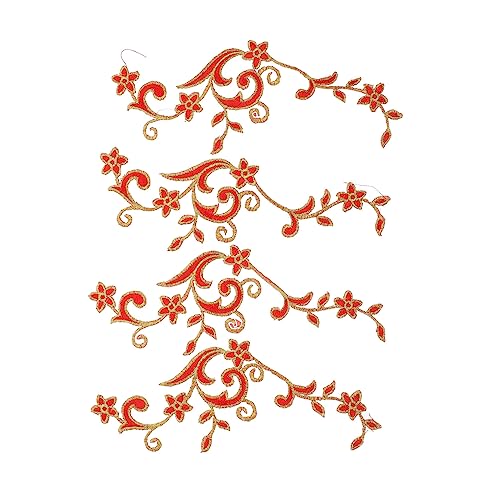 KAILIKETIY 4 Stück Kleidung Aufnäher floral aufnähen Fleecestoff Spitzenstoff Stickereiflecken Stoffmarker embroidery textilien Taschendekoration gestickte Blumenaufkleber Nähhandwerk rot von KAILIKETIY