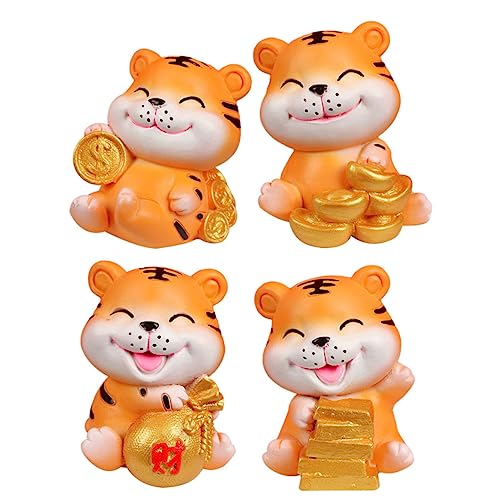 KAILIKETIY 4 Stück kleine Tigerverzierung Tieraufkleber Finger Tiger Tigerskulptur Tiger Dekorationen für den einzug Cute Decor Desktop-Tiger-Verzierungen Harz Tiger Golden von KAILIKETIY