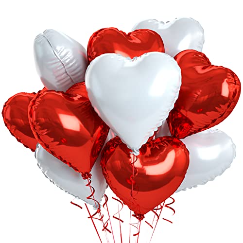 Luftballons Hochzeit Rot, 10 Stück Rot Weiß Herzluftballons Hochzeit, Folienballon Herz 18 Zoll Rot Helium Ballons Hochzeit Geburtstag Deko Valentinstag für Hochzeit Geburtstagsdeko Just Married Deko von KAINSY