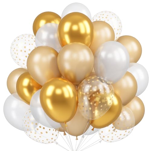 Luftballons Weiß Gold, 60 Stück Champagner Gold Luftballons Geburtstag Deko mit Gold Metallic Latex Tupfen Helium Party Ballons für Hochzeit Graduierung Valentinstag Baby Shower Ballons Girlande von KAINSY