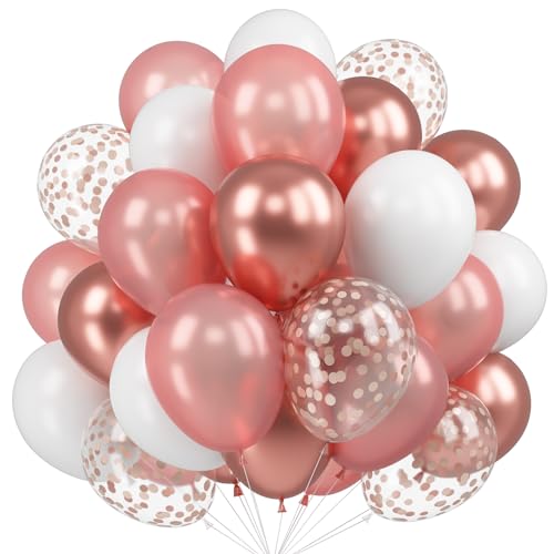 Rosegold Luftballon Set, 50 Stück Roségold Weiß Luftballons Geburtstag Deko mit Rosegold Konfetti & Metallic Latex Helium Ballons für Hochzeit Mädchen Damen Geburtstag Valentinstag Taufe von KAINSY