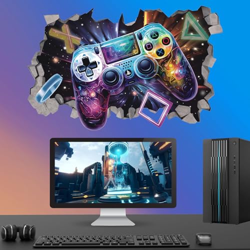 KAIRNE 3D-Gamer-Poster, Gaming-Wandaufkleber für Jungen-Schlafzimmer, Gamer-Wandaufkleber, Xbox, Spiel-Wandkunst, Kinderspielzimmer-Zubehör, abnehmbares Wandkunst, Spiel-Dekor für Teenager, 82 x 53 cm von KAIRNE