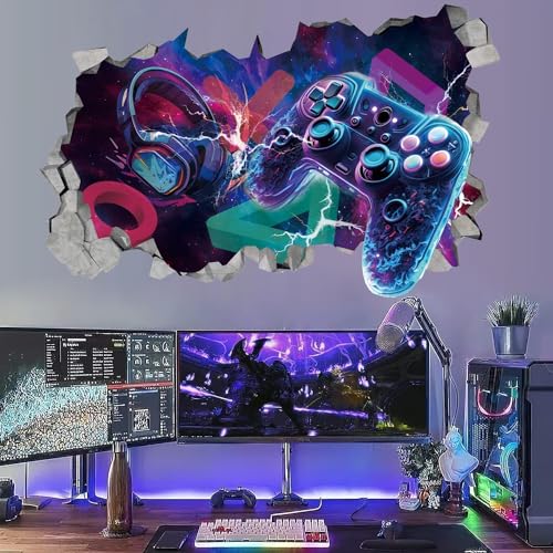 KAIRNE 3D Wandtattoo Gamer,Wandtattoo Kinderzimmer Jungen,Bunte Gamer Poster,Gaming Wandbild für Schlafzimmer,Wandtattoo Junge Teenager,Videospiel Wandstikcer für Jugendzimmer Deko Geschenk von KAIRNE