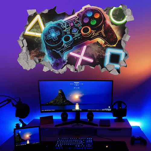 KAIRNE 3D-Spiel-Wandaufkleber für Jungen-Schlafzimmer, Xbox-Gamer-Wandkunst, Gaming-Spielzimmer-Tapete, Vinyl-Gamer-Wandaufkleber, Spielzubehör für Zimmer, abnehmbare Wandkunst, Spieldekoration für von KAIRNE