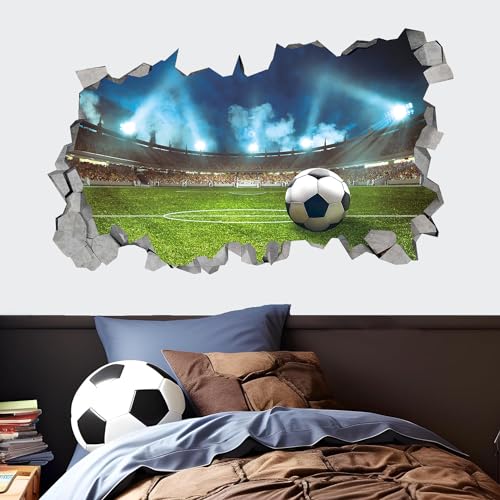 KAIRNE 3D fußball wandtattoo,Fußball Wandsticker,Fussball Stadion Durchbruch Wandaufkleber Für Kinderzimmer Jungen 85x55CM Sport Wandstikcer für Schlafzimmer Wohnzimmer Wanddeko von KAIRNE