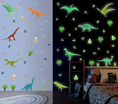 KAIRNE 86 Stück Dinosaurier Wandsticker Kinder,Wandtattoo Kinderzimmer Junge,Tier Leuchtend Wandaufkleber,Dino Leuchtsticker für Jungen Schlafzimmer Geschenke,Dinosaurier Wanddeko Babyzimmer von KAIRNE