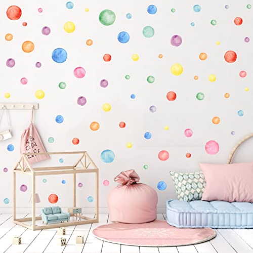 KAIRNE Bunt Wandtattoo Kinderzimmer,Tupfen Wandsticker,Aquarell Polka Dots Wandaufkleber,Tupfen Wandsticker für Mädchen Junge Schlafzimmer,DIY Selbstklebend Kreise Pastell Stickers Babyzimmer Wanddeko von KAIRNE