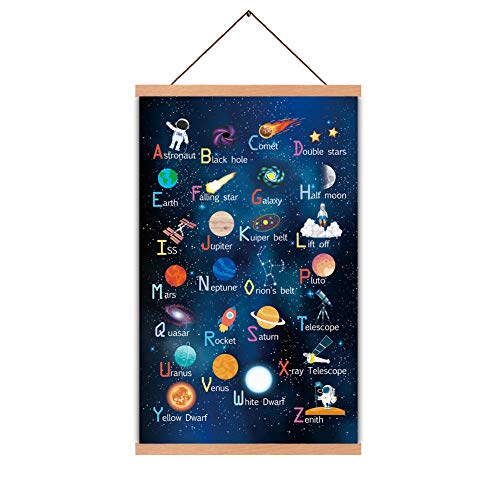 KAIRNE Kinderzimmer Junge Wanddeko,Babyzimmer Alphabet ABC Poster,Rakete Planet Astronaut Wandbilder,Weltraum Kinderposter für Klassenzimmer Schlafzimmer Spielzimmer Home Decor 28X45cm Hängende Rahmen von KAIRNE