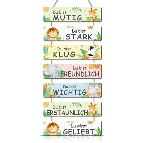 KAIRNE Tier Bilder für Babyzimmer,Wanddeko Kindzimmer Mädchen Jungen,Tier Holzschild mit Spruch,Inspirierende Zitate Kinder Wandbild mit Spruch,Waldtiere Safari Tiere Poster für Babyzimmer Deko von KAIRNE