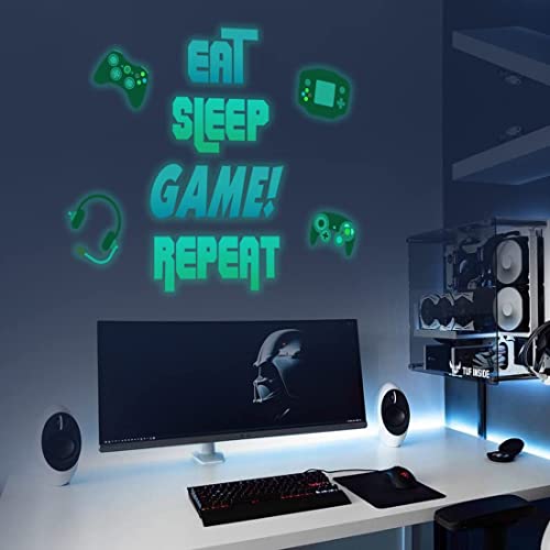 KAIRNE Wandtattoo Gamer,Wandtattoo Kinderzimmer Jungen,Leuchtsticker jugendzimmer Deko,Game Sprüche Videospiel Bild für Schlafzimmer,Game fluoreszierend Aufkleber für Schlafzimmer Babyzimmer Wanddeko von KAIRNE