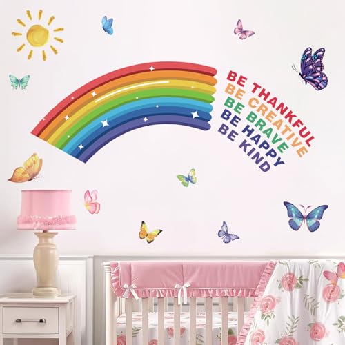 Karine inspirierende Regenbogen-Wandaufkleber, Aquarell, Schmetterling, motivierende Dekoration mit positiven Sätzen, inspirierende Zitate, Kinderzimmer, Wanddekoration, Regenbogen-Aufkleber für von KAIRNE