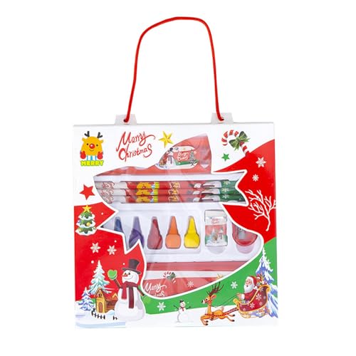 Schreibwaren-Set für Kinder, Weihnachten, Stifteetui, Holz, Bleistift, Buntstift, Lineal, Radiergummi, Anspitzer für Weihnachtsstrumpffüller von KAKASEA