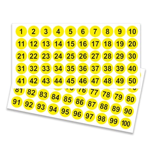 Zahlenaufkleber, rund, 25 mm, für Bürospinde, Aktenordner, Klassifizierung, 50 Blatt, 1-100 Stück von KAKASEA