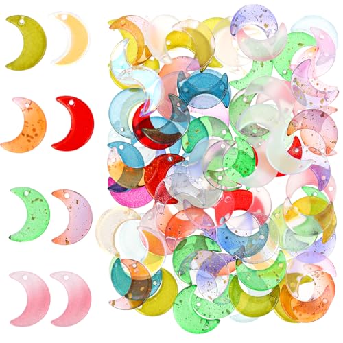 100 Stück Mond Charms Mond Schmuckherstellung Mondform Perlen Bunte Glasperlen Glas Transparente Halbmond Charms Kristallglas Anhänger Halbmond-Abstandshalter Perlen für DIY Schmuckherstellung von KALIONE