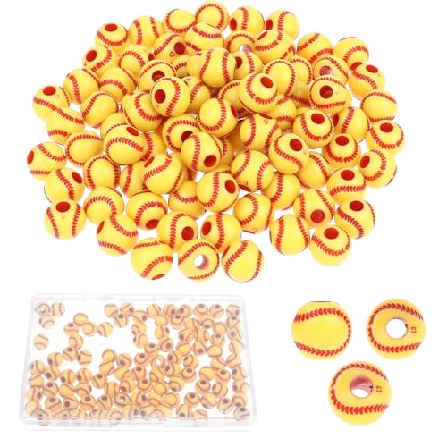 11mm Rund Softball Perlen Sport Kugel Perlen 100 Stück Acryl Baseball Perlen Sport Abstandhalter Perlen Ball Spacer Perlen Softball Anhänger für DIY Halskette Freundschaftsarmband Schmuckherstellung von KALIONE