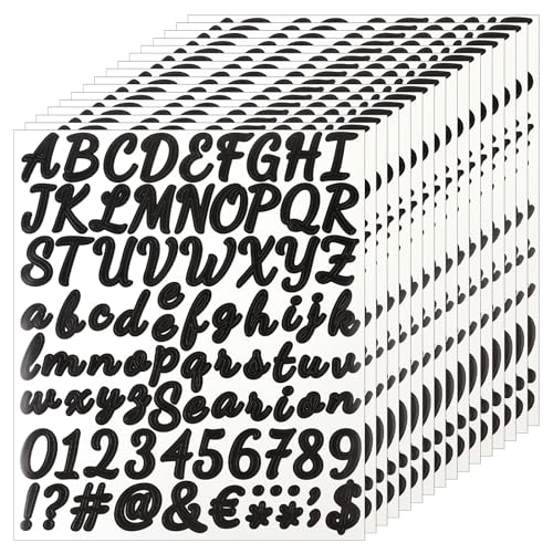16 Blatt Buchstaben Aufkleber, Zahlen Aufkleber selbstklebende Vinyl Briefkasten-Nummern-Aufkleber DIY-Nummern-Buchstaben-Aufkleber für Briefkasten-Buchstaben Schilder Tür Adresse Nummer (schwarz) von KALIONE