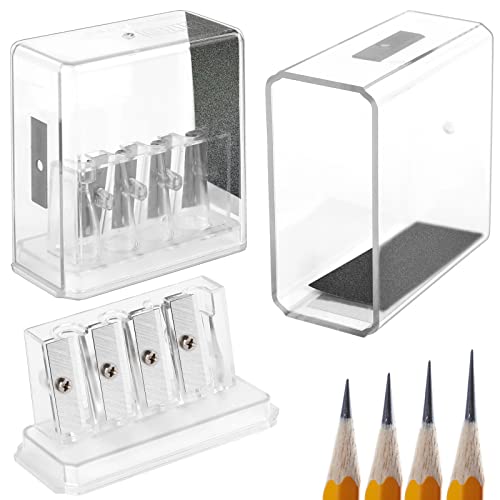 2 Stück Bleistiftspitzer, 4 Holes Pencil Sharpeners, Bleistiftspitzer mit langer Spitze, transparenter Künstler-Bleistiftspitzer, Metall-Bleistiftspitzer, tragbarer Pastell-Bleistiftspitzer von KALIONE