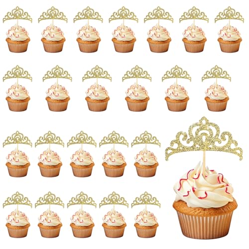 24 Stück Kronen Cupcake Topper mit Goldenem Glitzer, Prinzessinnen Kronen Cupcake Picks, Königin Kronen Cupcake Dekorationen für Prinzessinnen Party Dekorationen für Geburtstag, Hochzeit von KALIONE